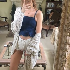 Brandy Melville cream open-knit cardigan w/hood